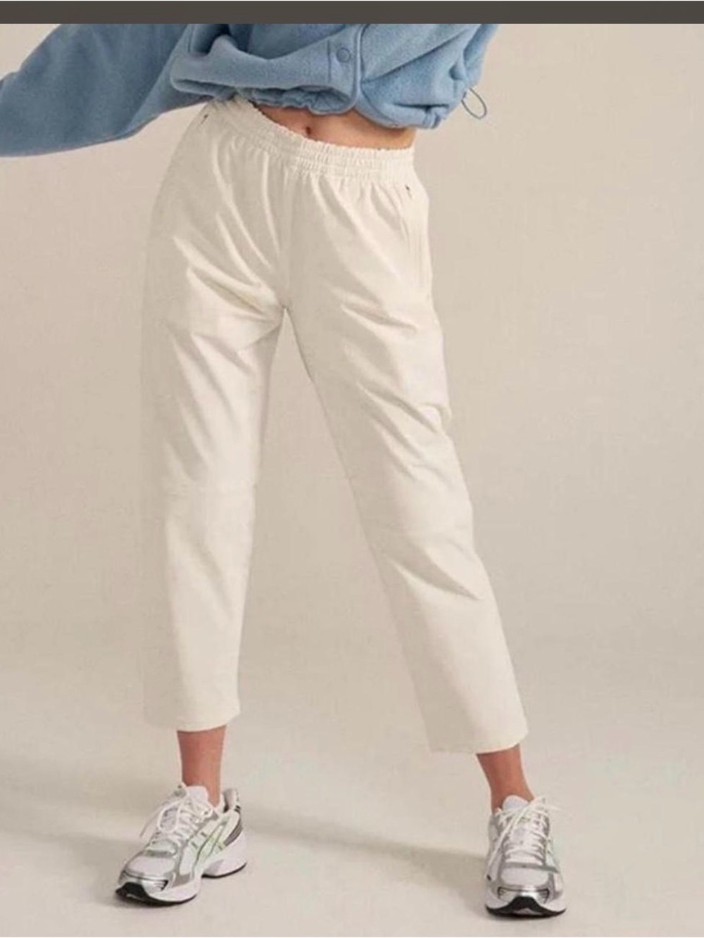 Outdoor Voices Cream RekTrek Cropped Elastic-Waist Straight-Leg Pants